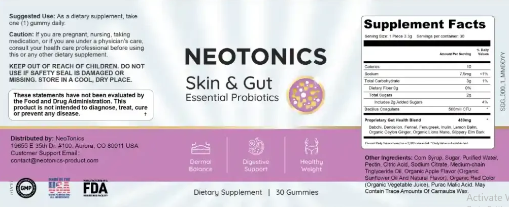 NICSS SKIN AND GUT SUPPLEMENT FACTS